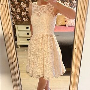 Chi Chi London Cream & pink Lace Midi Dress